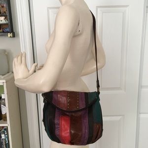 Leather patchwork adjustable crossbody.